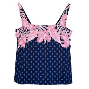 Lands' End Women's Tankini Top Sz 16 Square Neck Floral Ikat Print  Built-In Bra